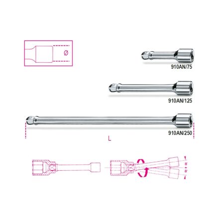 BETA 910AN/75 | 910AN/75 3/8”-os gömbvégű toldó